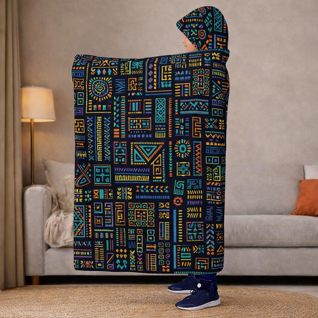 Tribal Fleece Hooded Blanket, Oversized Wearable Blanket