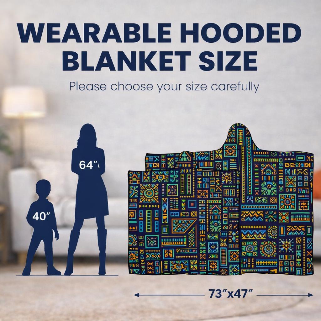Tribal Fleece Hooded Blanket, Oversized Wearable Blanket