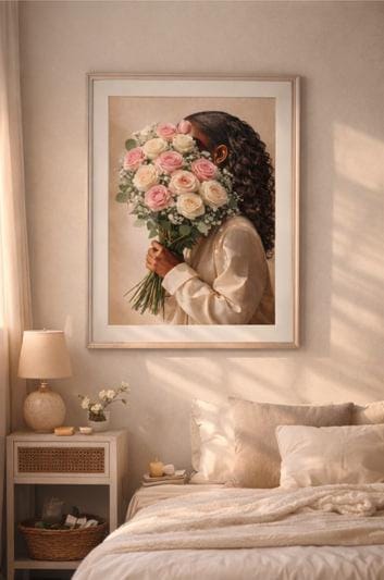 Black Girl Floral Portrait Artwork | Trendy Feminine Room Decor (Digital Download)