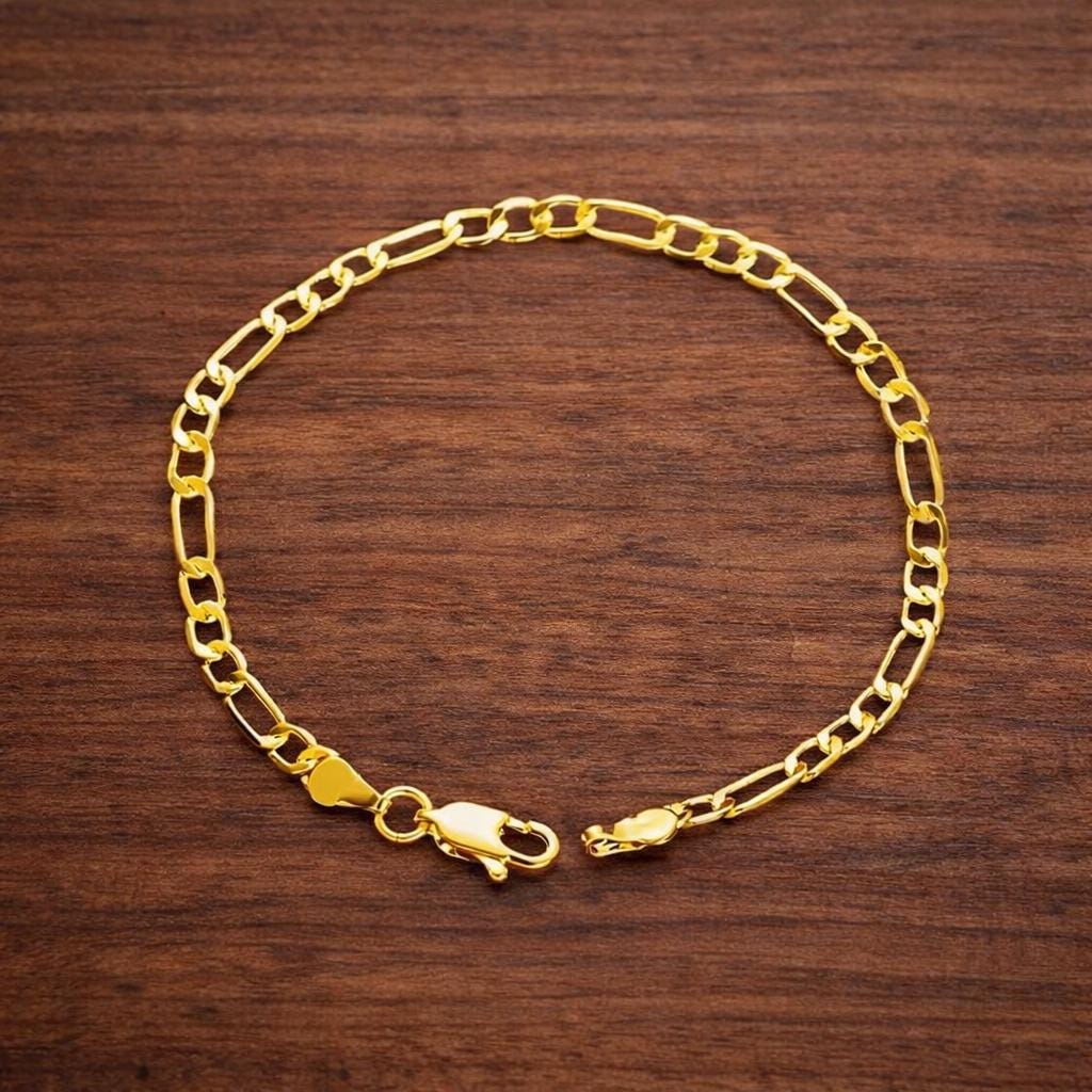 18K Gold Plated Figaro Chain Bracelet, Unisex Minimalist Link Jewelry