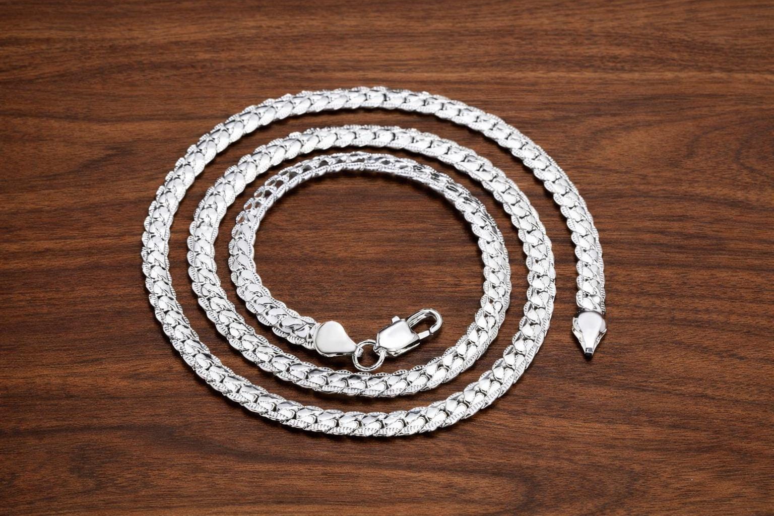 925 Sterling Silver Luxury Chain Necklace 50cm, Unisex Everyday Jewelry Gift