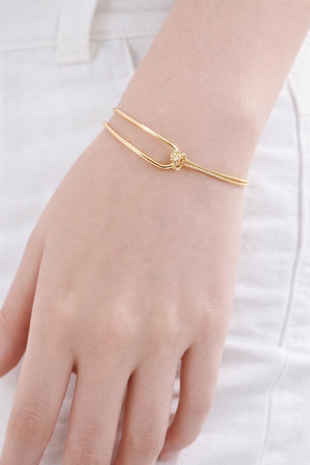 925 Sterling Silver Double Layer Knot Bracelet, Minimalist Snake Chain Jewelry