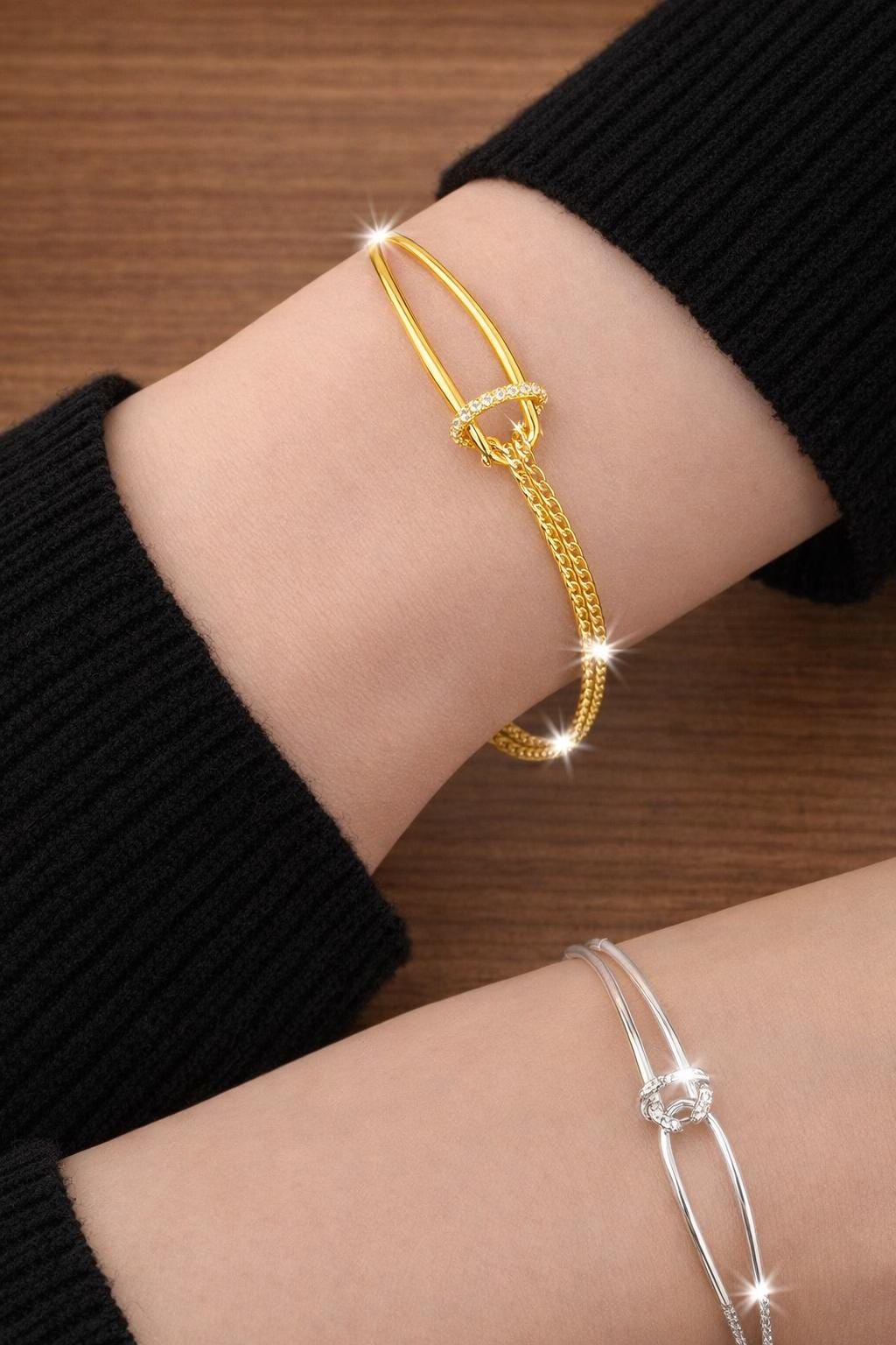 925 Sterling Silver Double Layer Knot Bracelet, Minimalist Snake Chain Jewelry