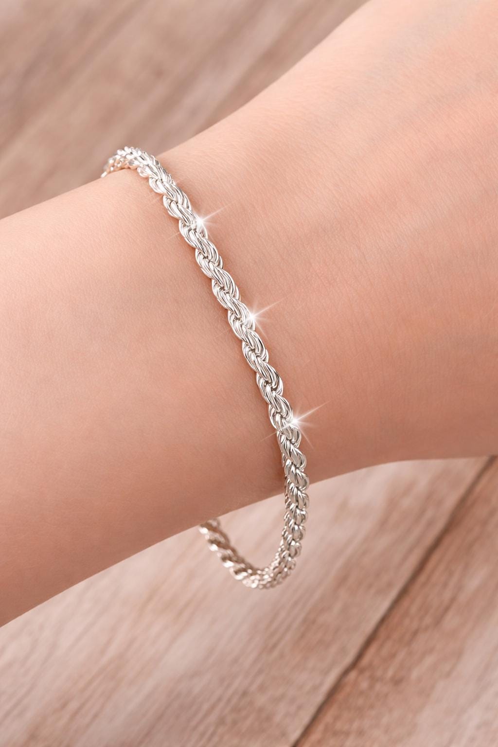 925 Sterling Silver Twisted Rope Chain Bracelet, Unisex Everyday Jewelry
