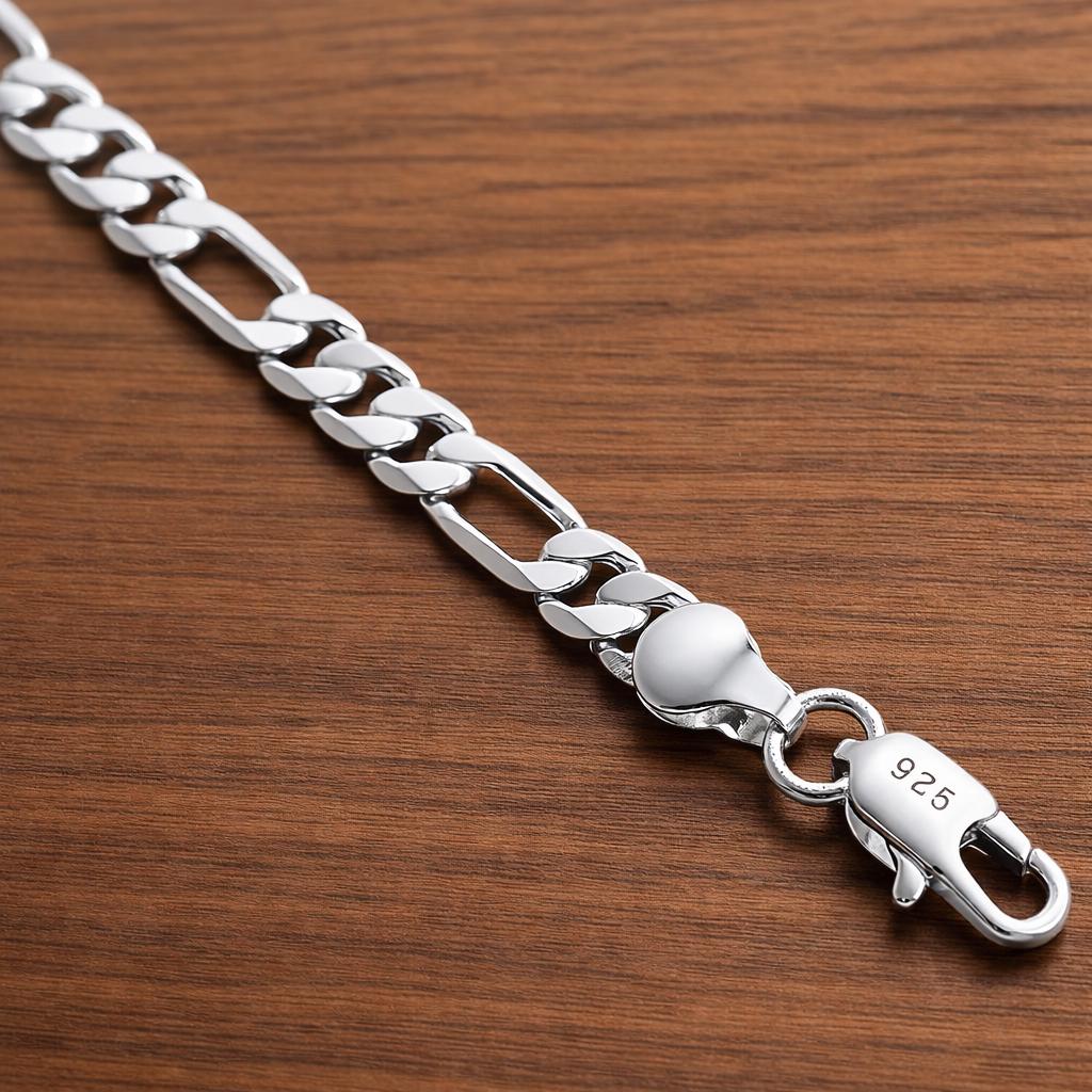 925 Sterling Silver Figaro Chain Bracelet, 4mm Unisex Minimalist Punk Jewelry
