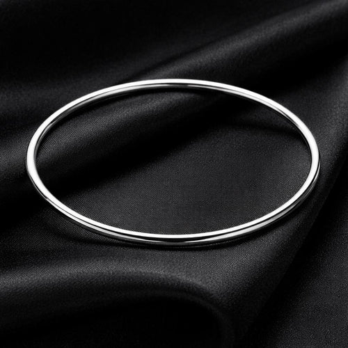 925 Sterling Silver Plated Bangle Bracelet, 3mm Smooth Minimalist Everyday Jewelry