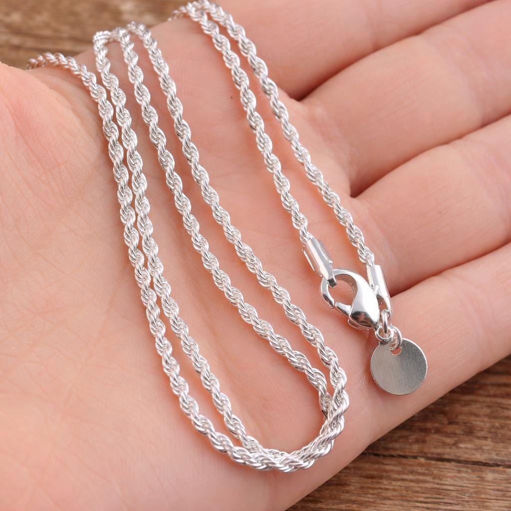 925 Sterling Silver Twisted Rope Chain Necklace Bracelet Set, Shiny Hip Hop Jewelry
