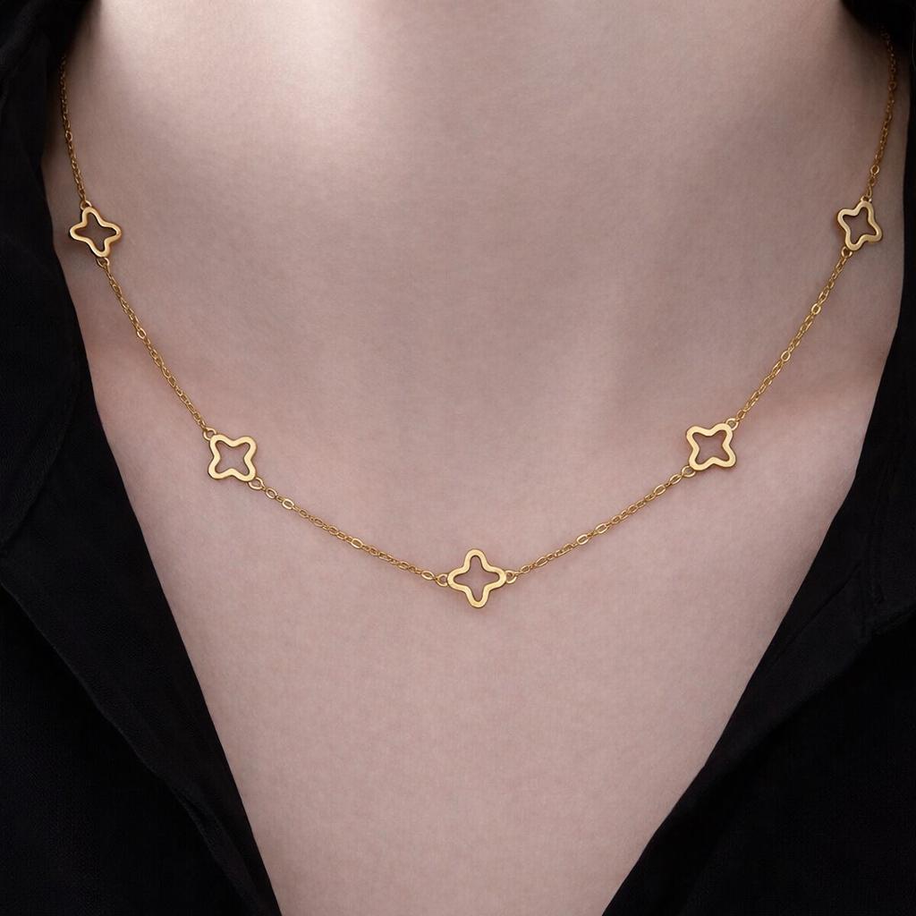 925 Sterling Silver Hollow Clover Necklace, Minimalist Lucky Charm Jewelry