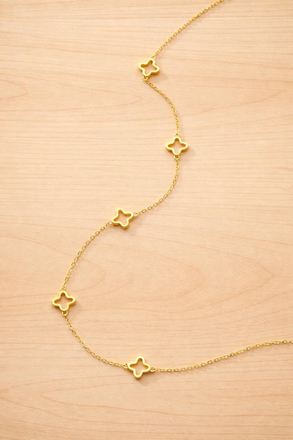 925 Sterling Silver Hollow Clover Necklace, Minimalist Lucky Charm Jewelry