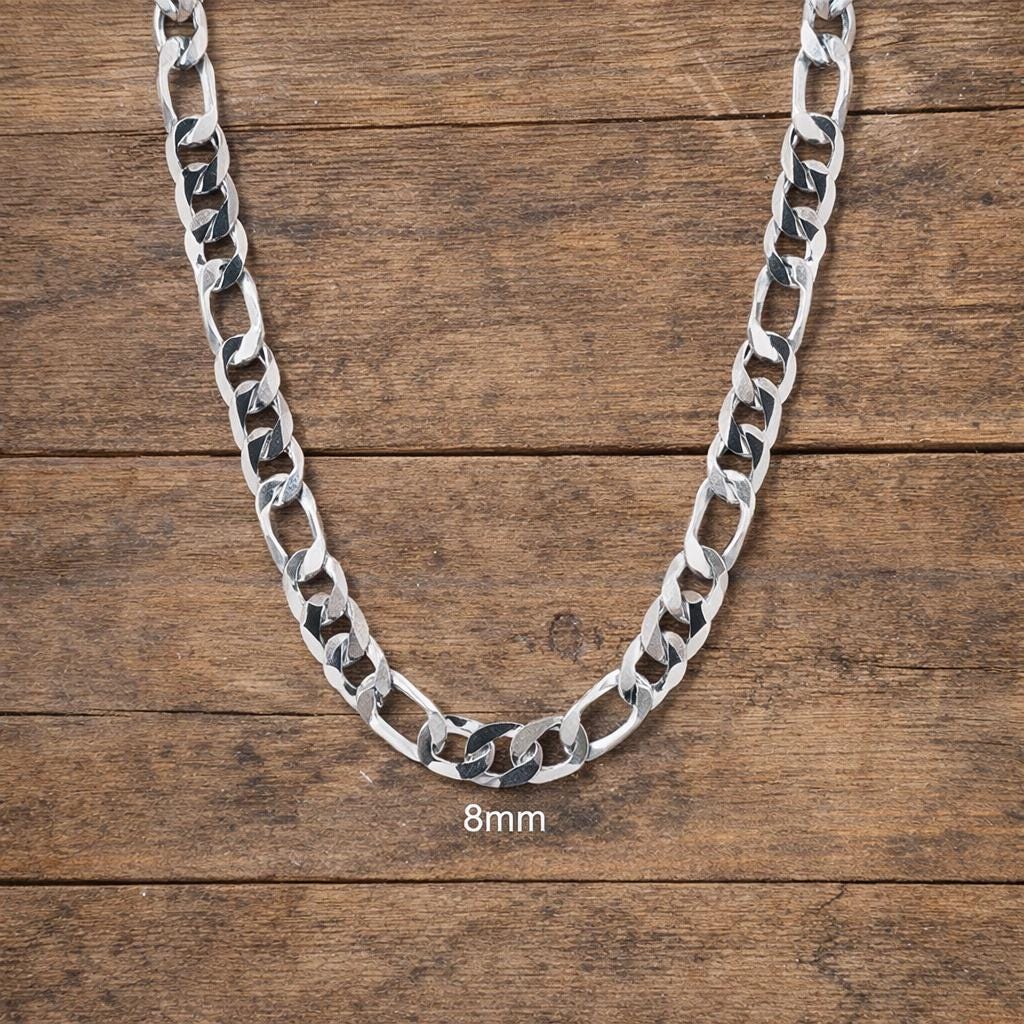 8MM Sterling Silver Plated Geometry Chain Necklace, Unisex Minimalist Jewelry