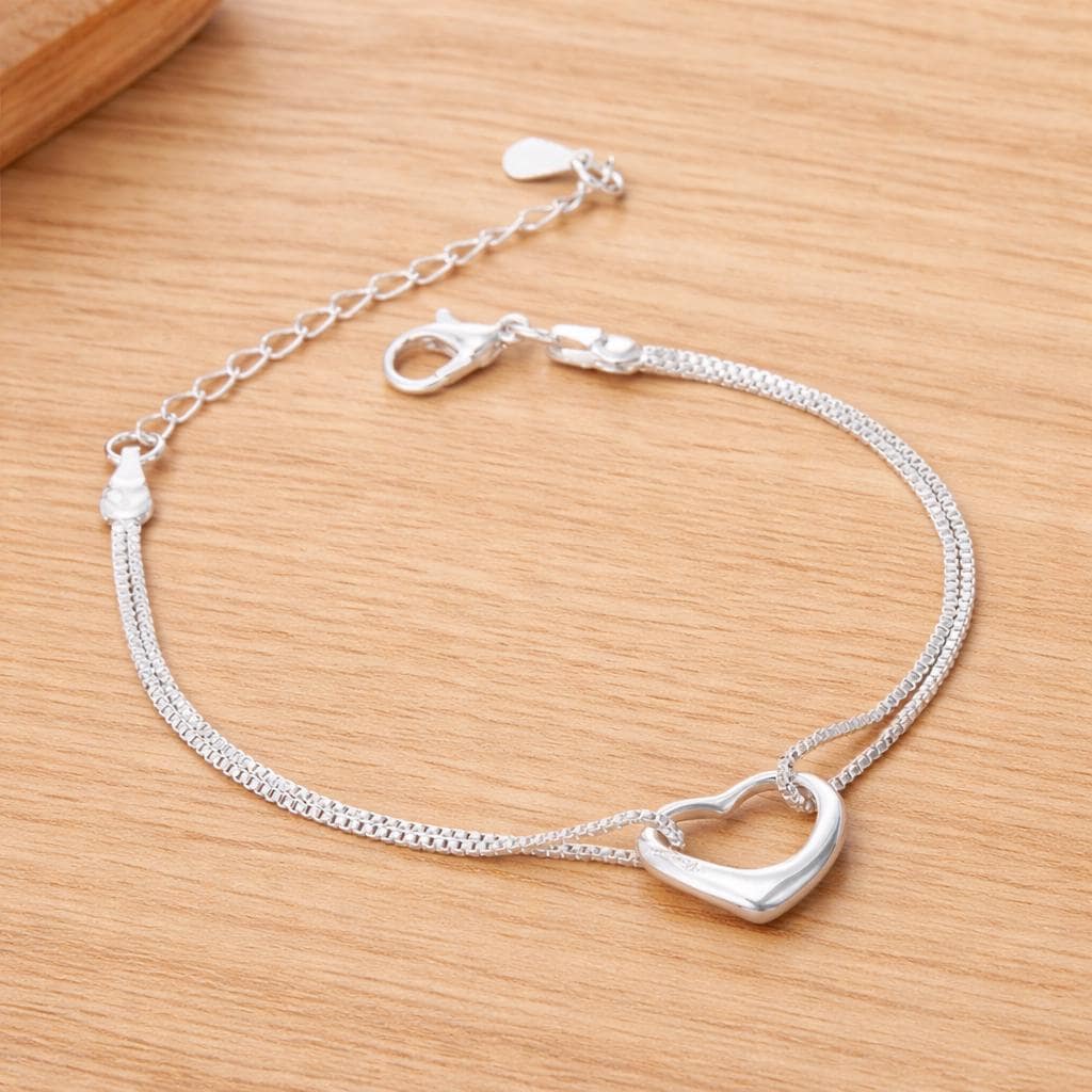 925 Sterling Silver Heart Jewelry Set, Minimalist Matching Necklace Bracelet for Women