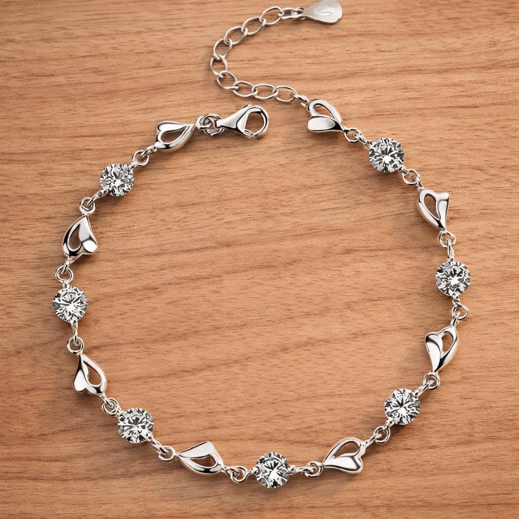 925 Sterling Silver Tennis Bracelet with Zirconia Inlay, Elegant Minimalist Jewelry