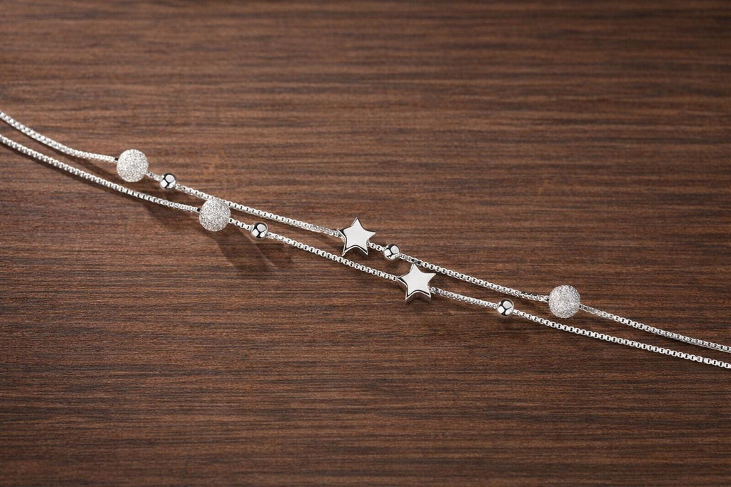 925 Sterling Silver Plated Star Bracelet, Korean Fashion Minimalist Bead Jewelry