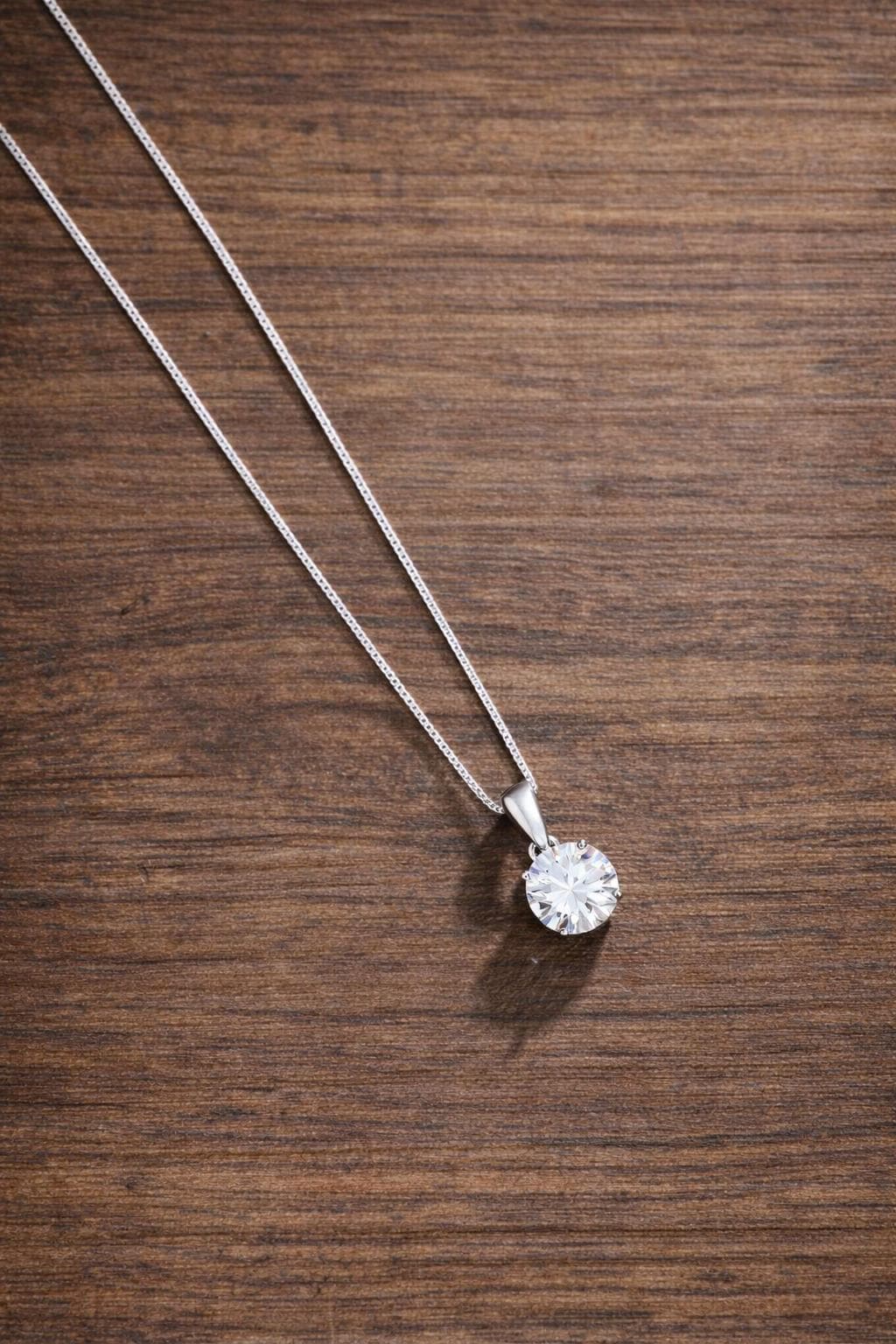 925 Sterling Silver Round Cut Cubic Zirconia 4-Claw Pendant Necklace for Women