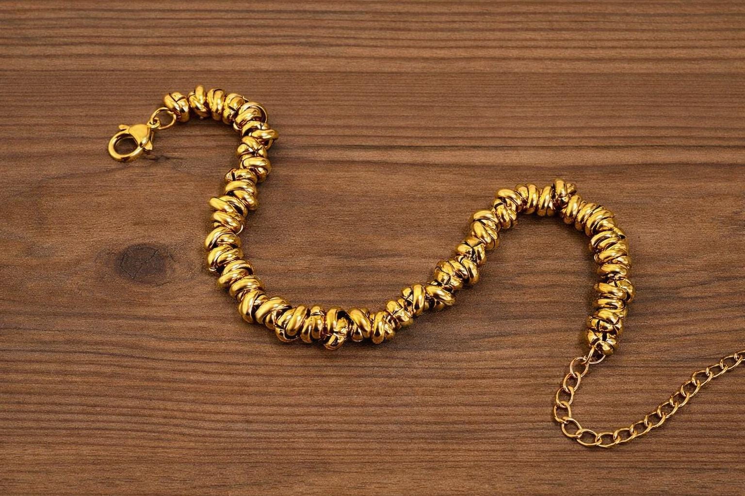 18K Gold Plated Stainless Steel Vintage Twist Chain Bracelet, Braided Jewelry