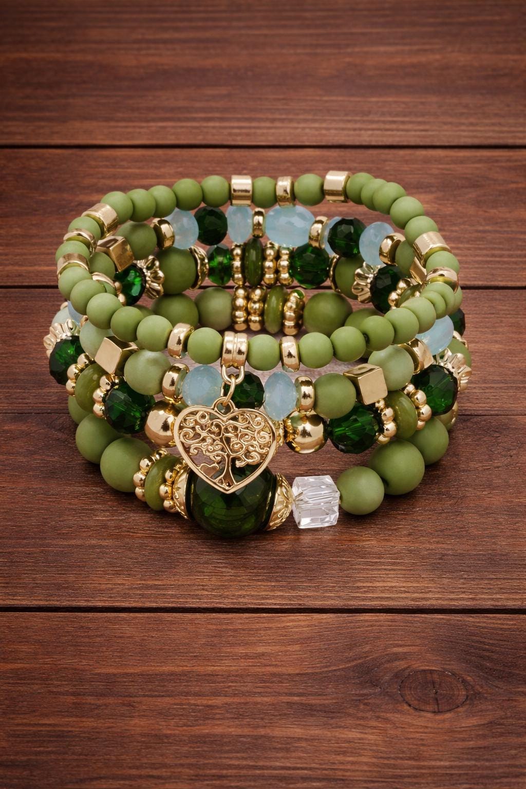 Boho Heart Charm Beaded Bracelet Set, Colorful Stackable Women's Jewelry, December Birthstone Style