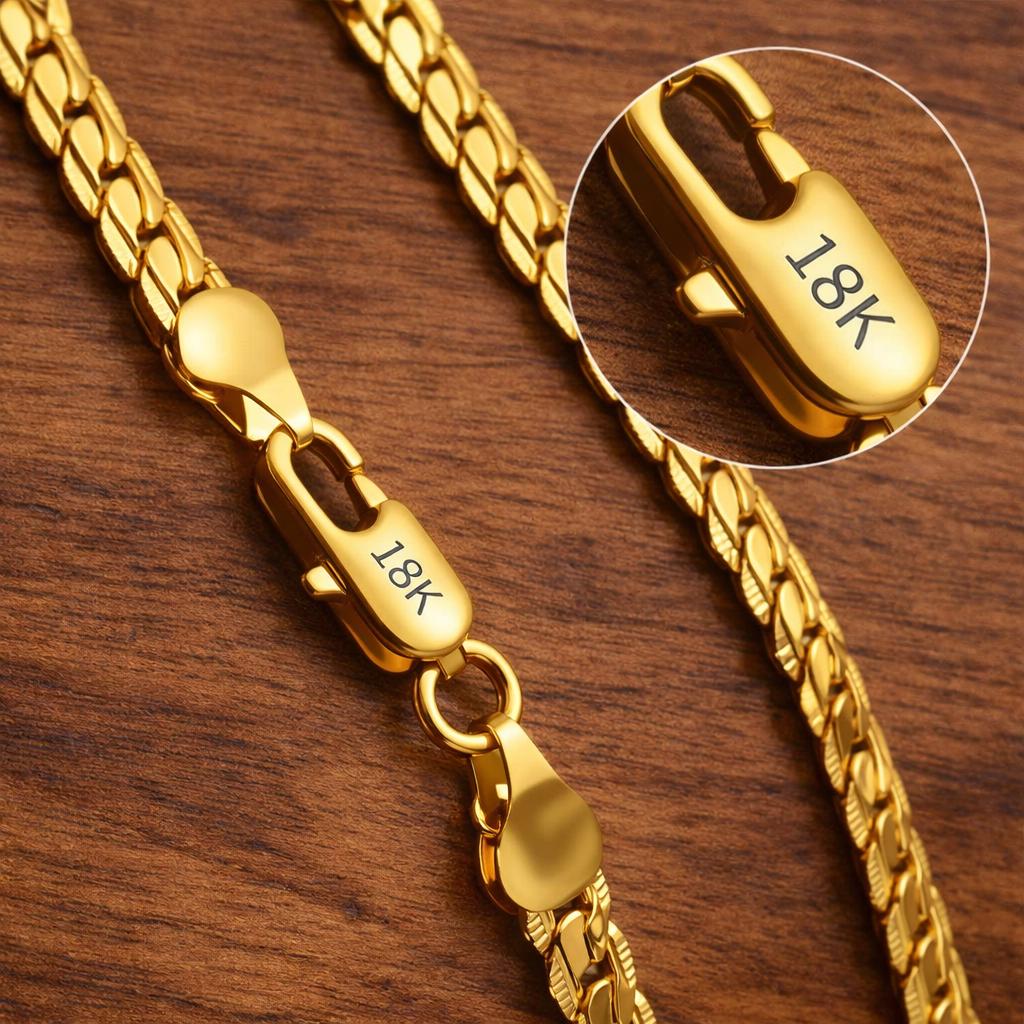 18K Gold 6MM Sideways Figaro Chain Necklace, Unisex Wedding Jewelry