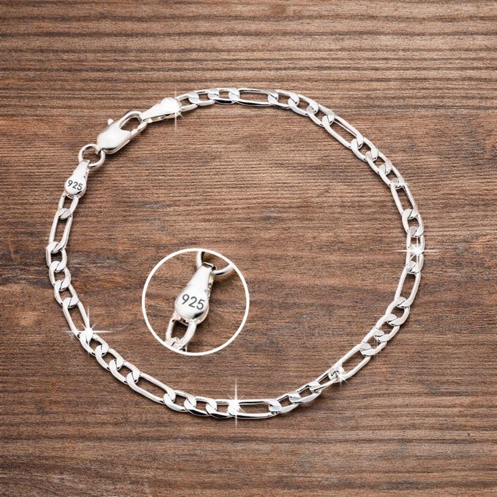 18K Gold Plated Figaro Chain Bracelet, Unisex Minimalist Link Jewelry