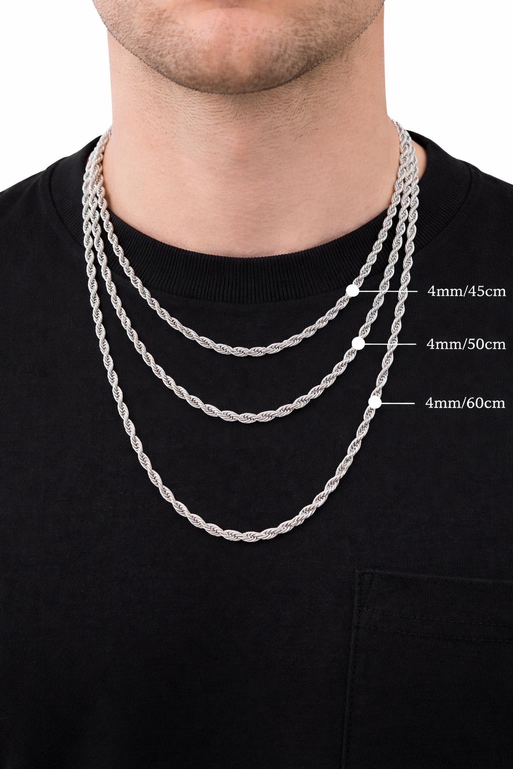 925 Sterling Silver Rope Chain Necklace, Unisex Layering Jewelry, Gift for Him Her