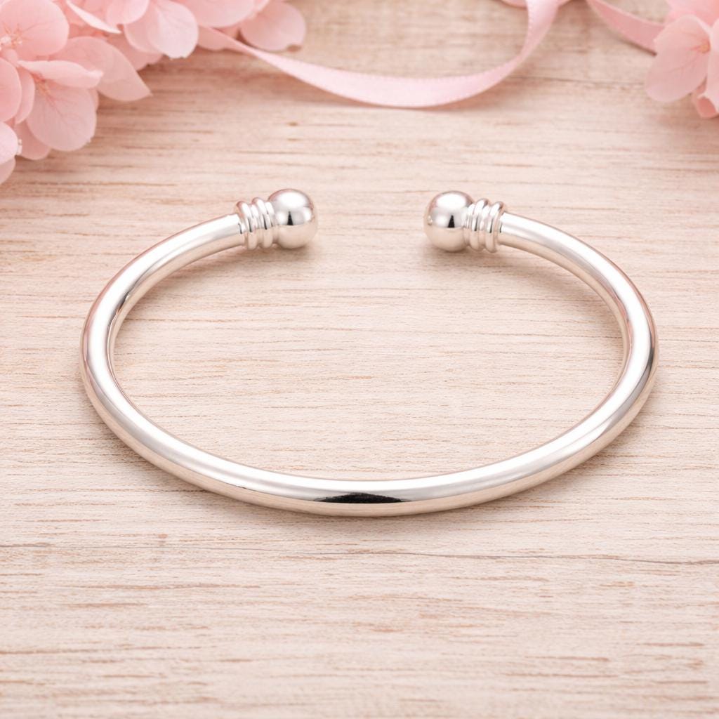 925 Sterling Silver Plated Cuff Bracelet, Minimalist Smooth Open Bangle, Unisex Gift