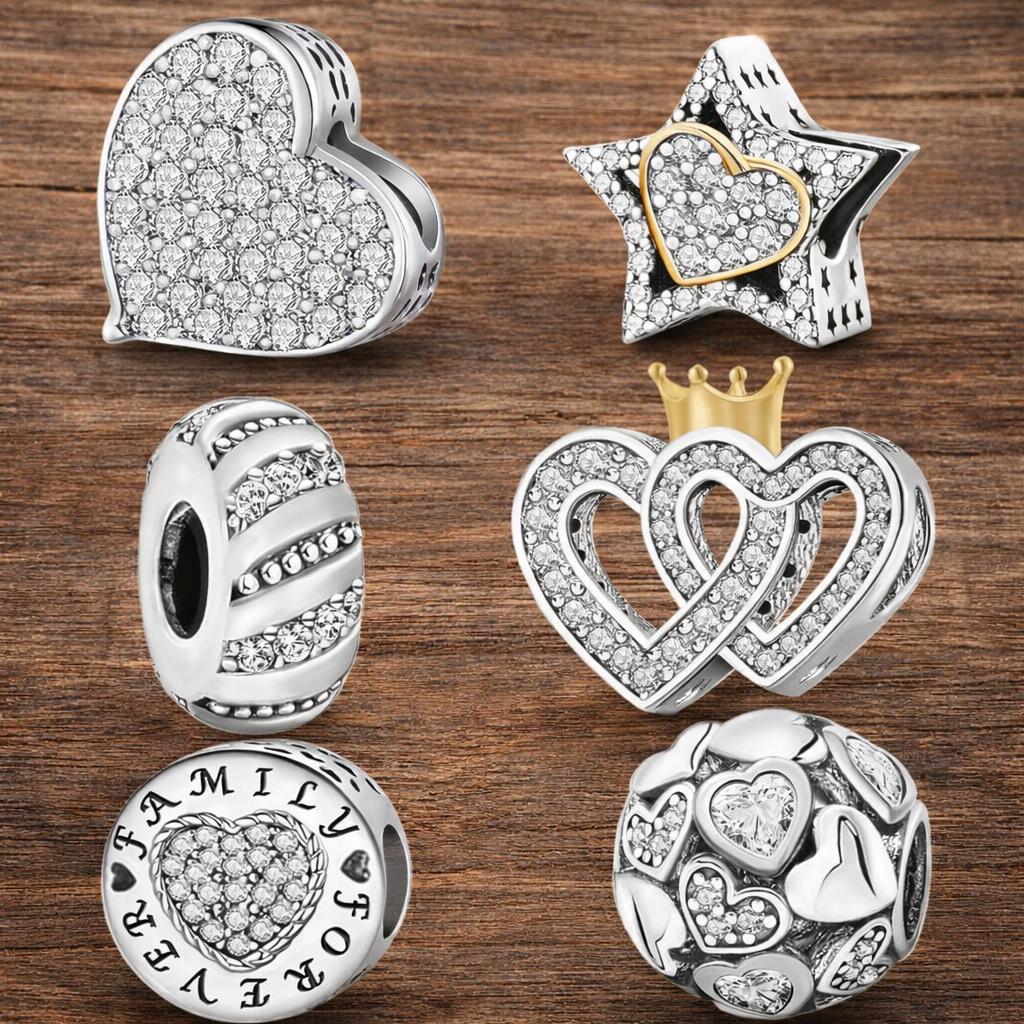 925 Sterling Silver Pave Heart Charm Pendant, Minimalist Jewelry Making Bracelet Necklace