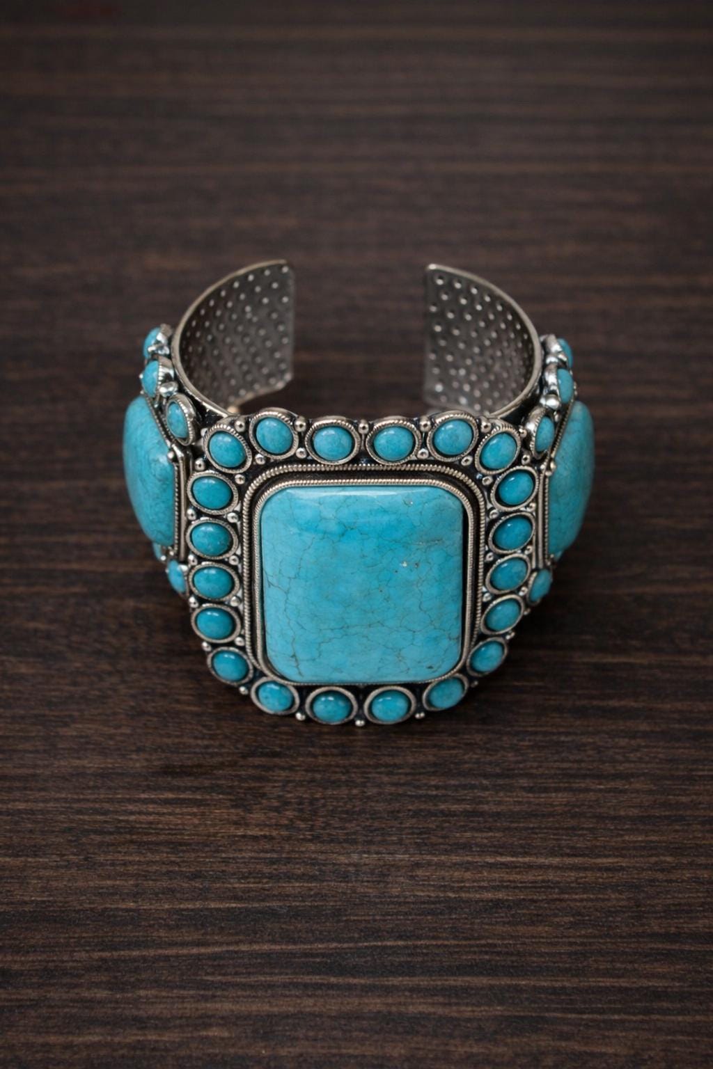 Western Cowgirl Boho Cuff Bracelet, Faux Turquoise Statement Jewelry, Vintage Bohemian Style
