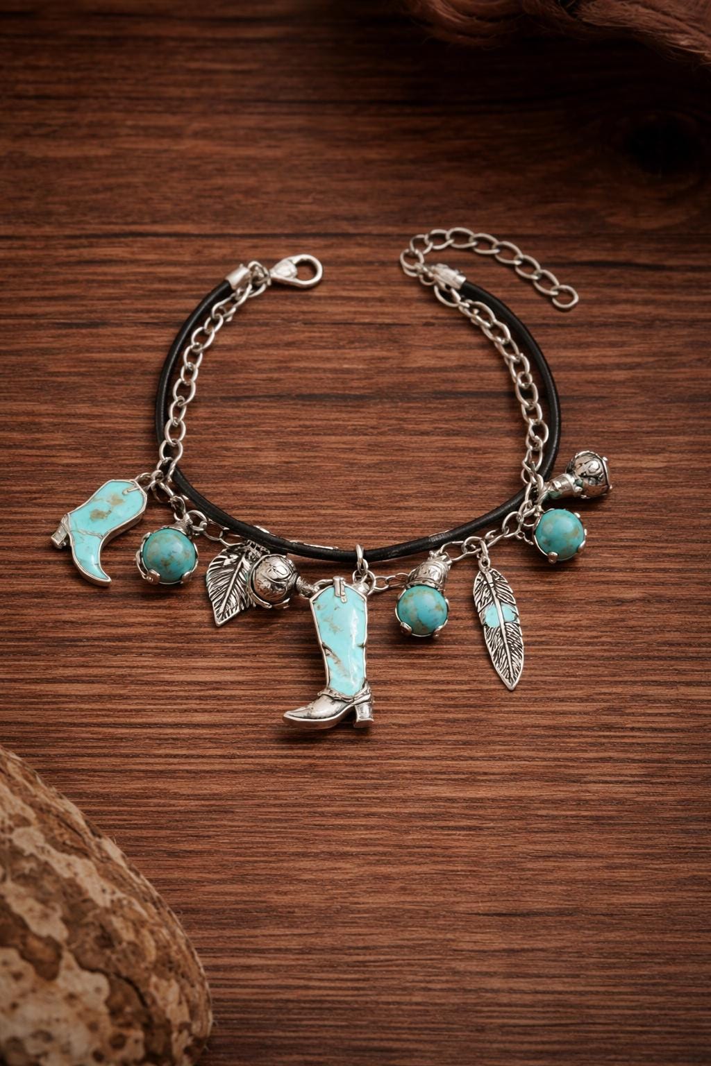 Turquoise Boots Charm Bracelet, Retro Western Boho Jewelry for Women