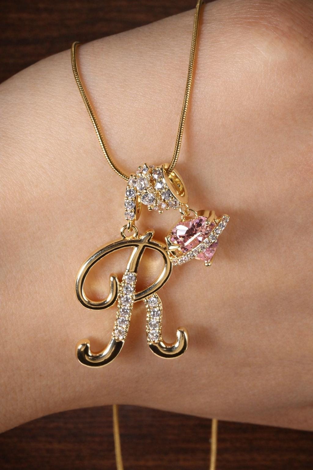 Cubic Zirconia Heart Alphabet Necklace – Vintage Initial Pendant, Valentine Gift for Women