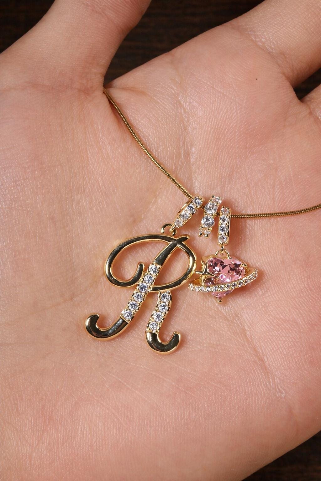 Cubic Zirconia Heart Alphabet Necklace – Vintage Initial Pendant, Valentine Gift for Women