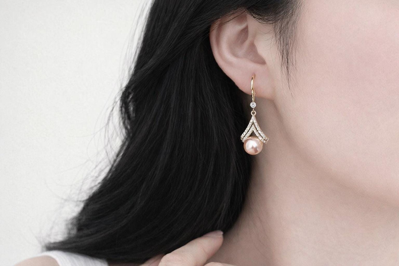 Champagne Pearl Drop Earrings, Elegant Gold Dangle, Cubic Zirconia, Wedding Jewelry