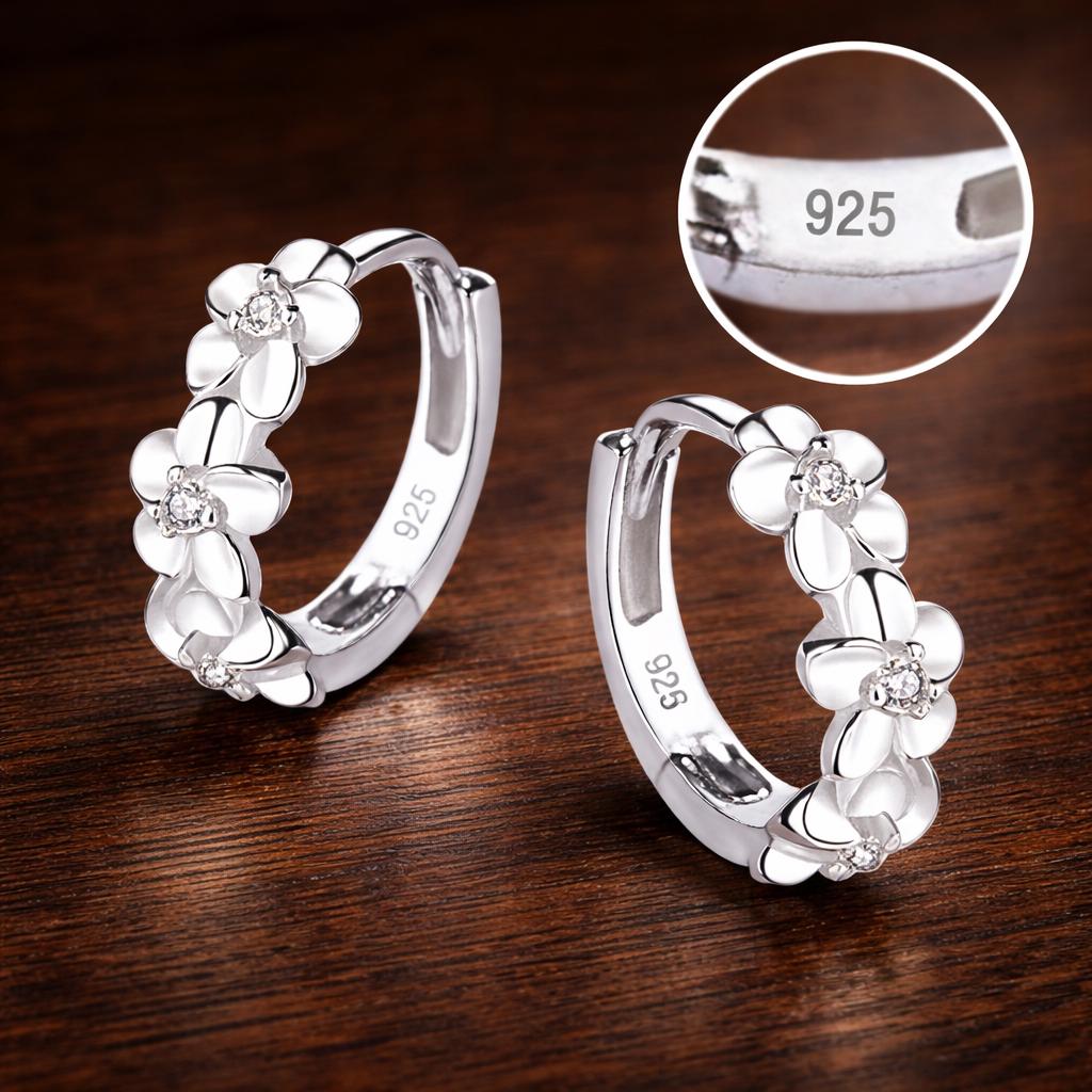 Sterling Silver Rose Flower Hoop Earrings with AAA Zirconia