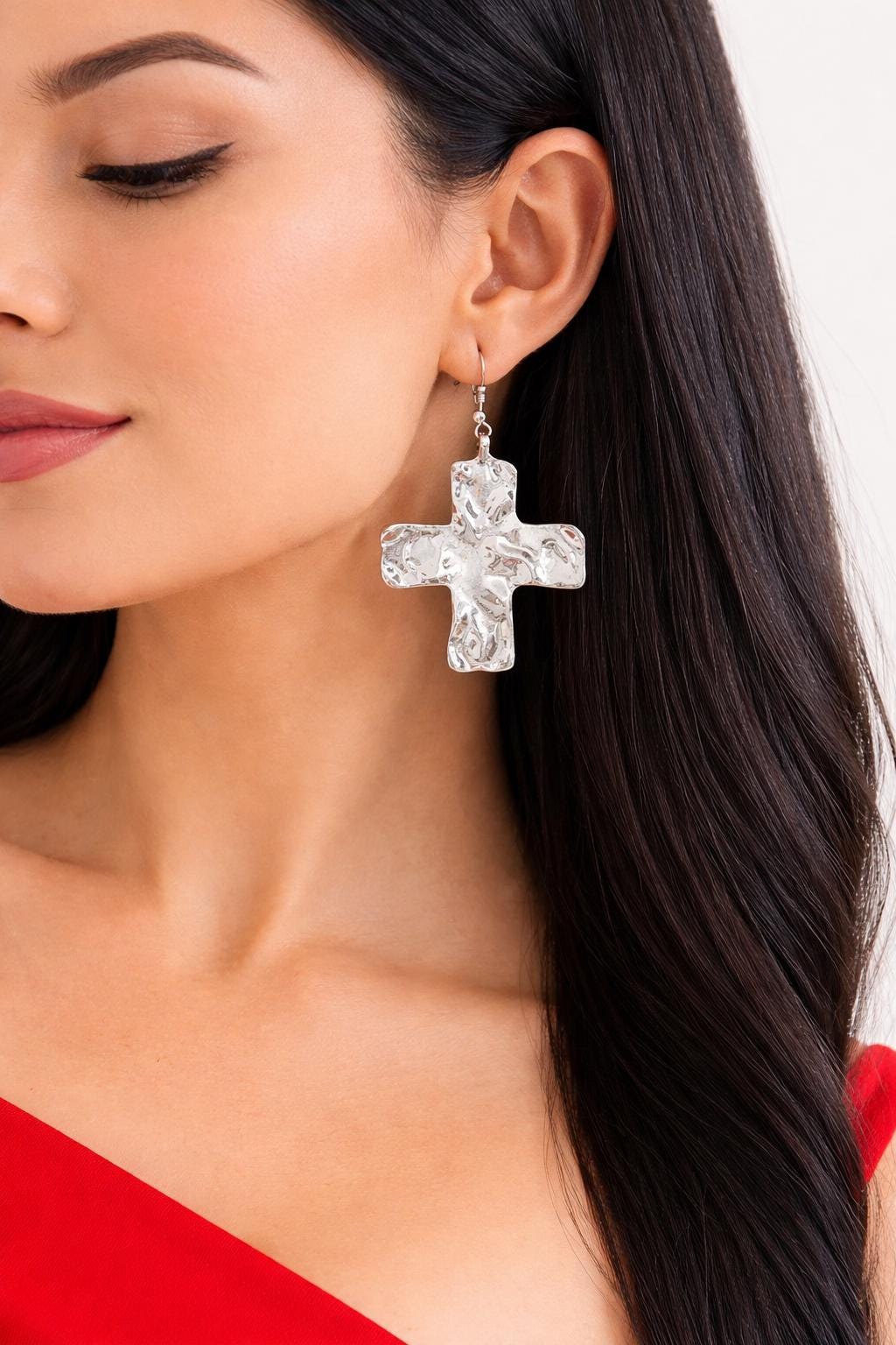Textured Exaggerated Cross Dangle Earrings, Minimalist Statement Jewelry