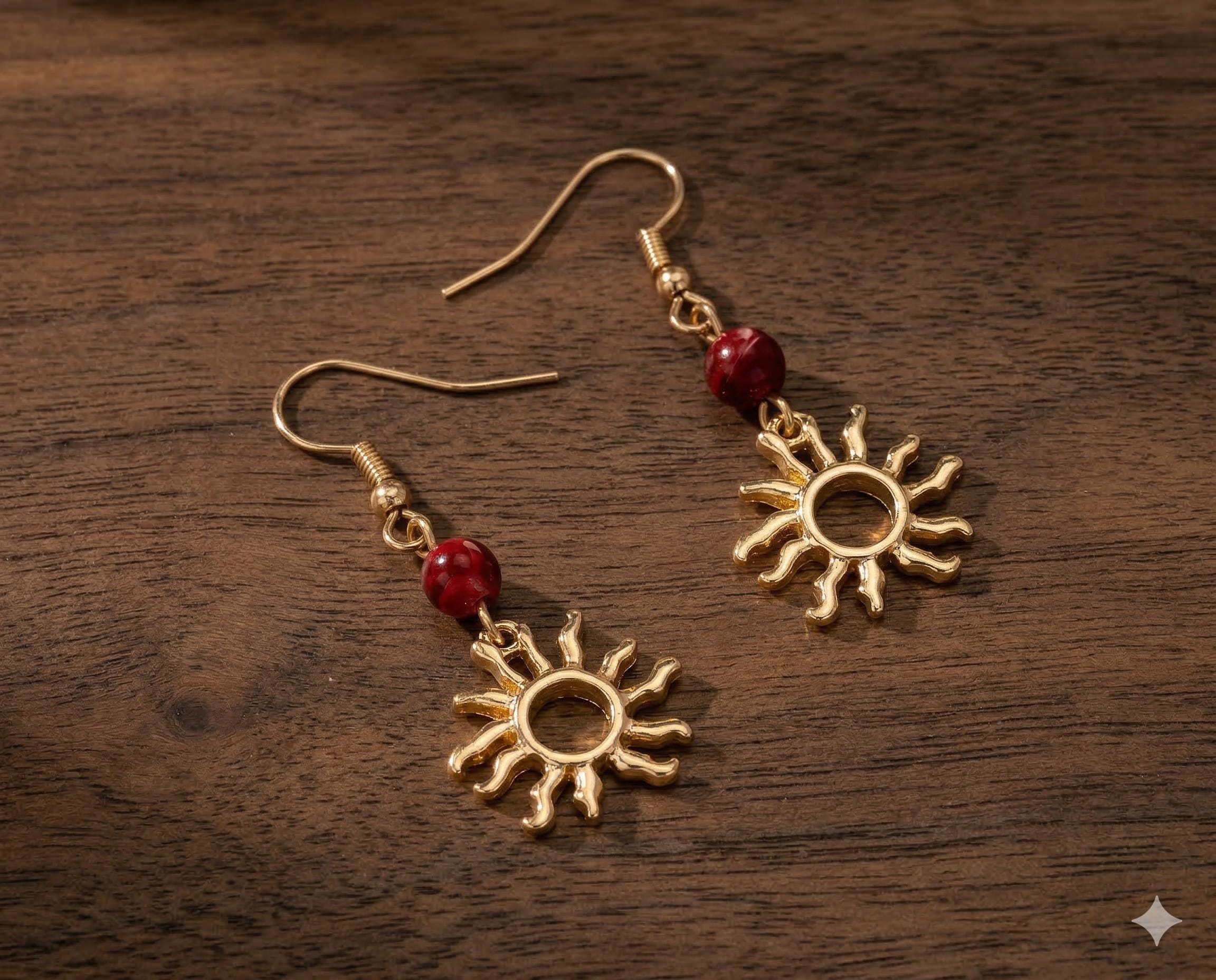 Vintage Gold Sun Dangle Earrings, Minimalist Boho Style, Alloy Jewelry