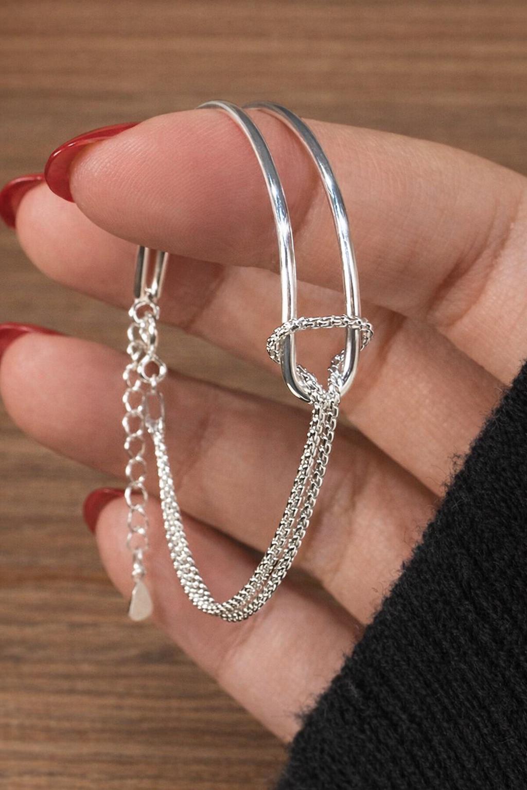 925 Sterling Silver Double Layer Knot Bracelet, Minimalist Snake Chain Jewelry