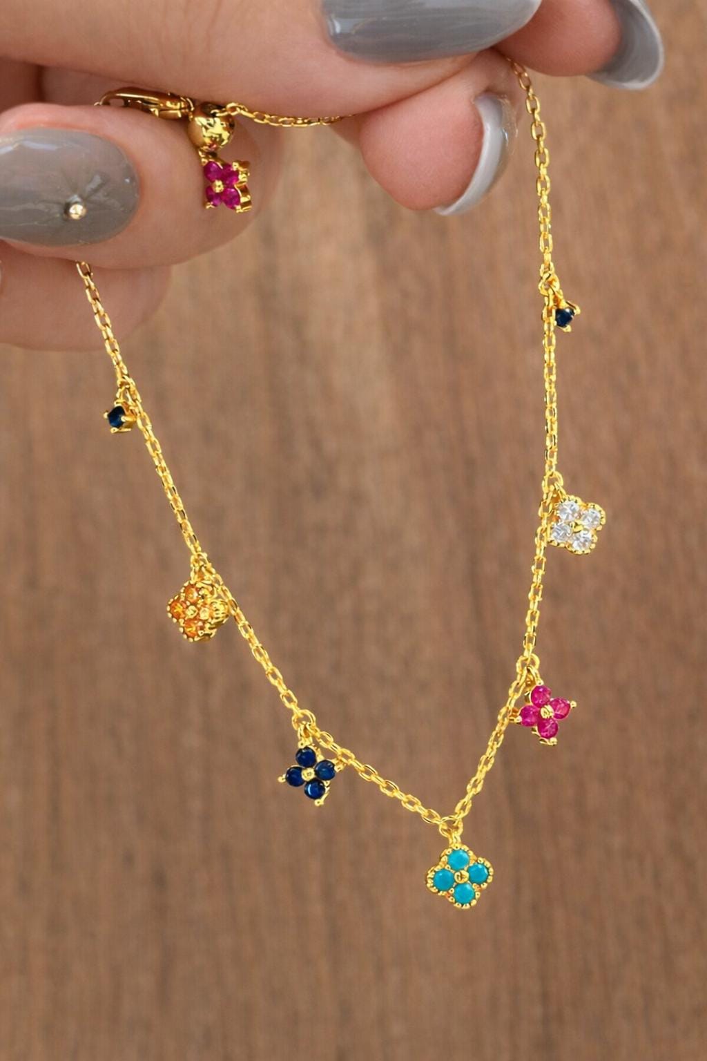 Colorful Diamond Clover Charm Bracelet, Gold-Tone Chain, Everyday Jewelry