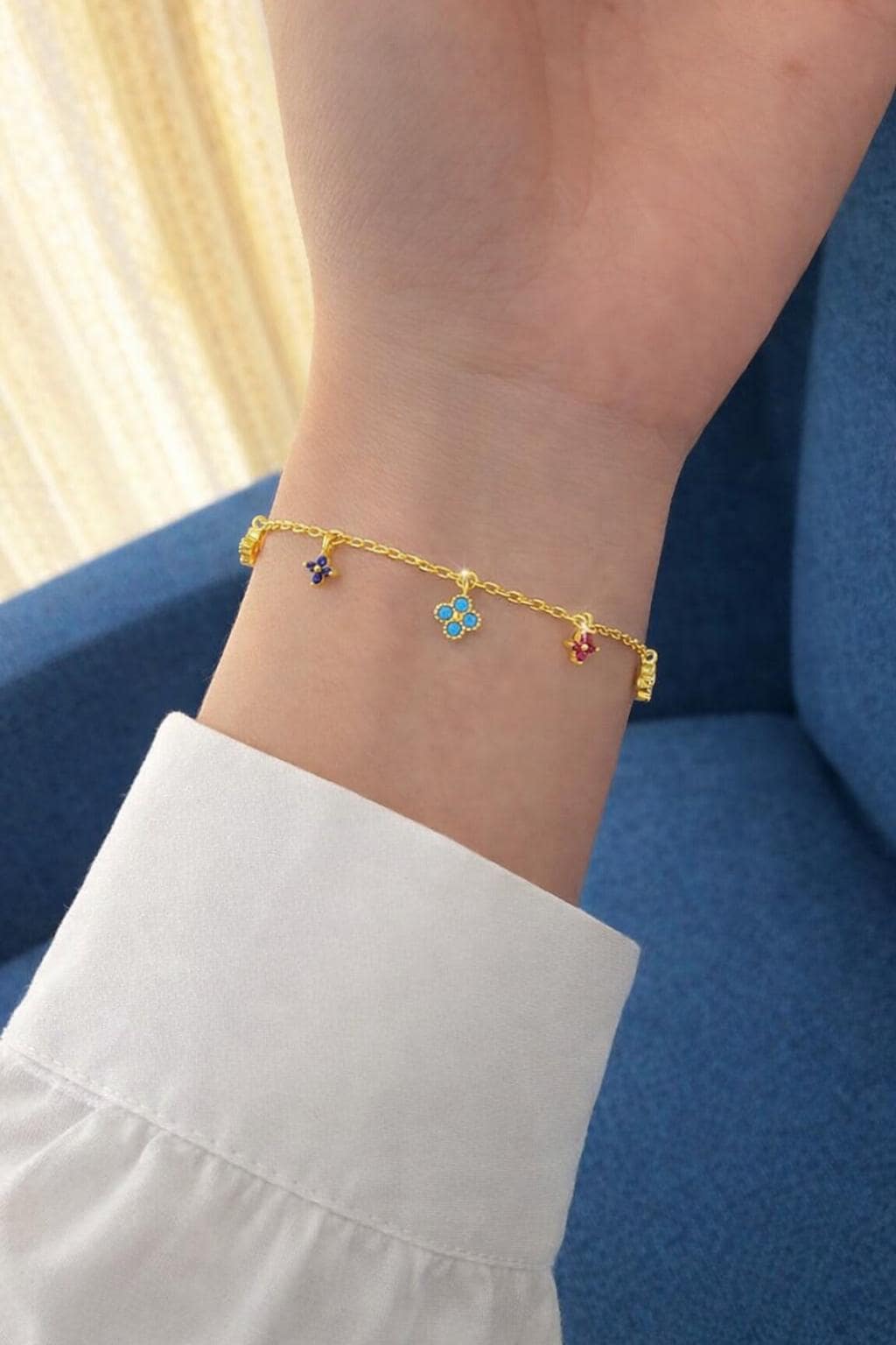 Colorful Diamond Clover Charm Bracelet, Gold-Tone Chain, Everyday Jewelry