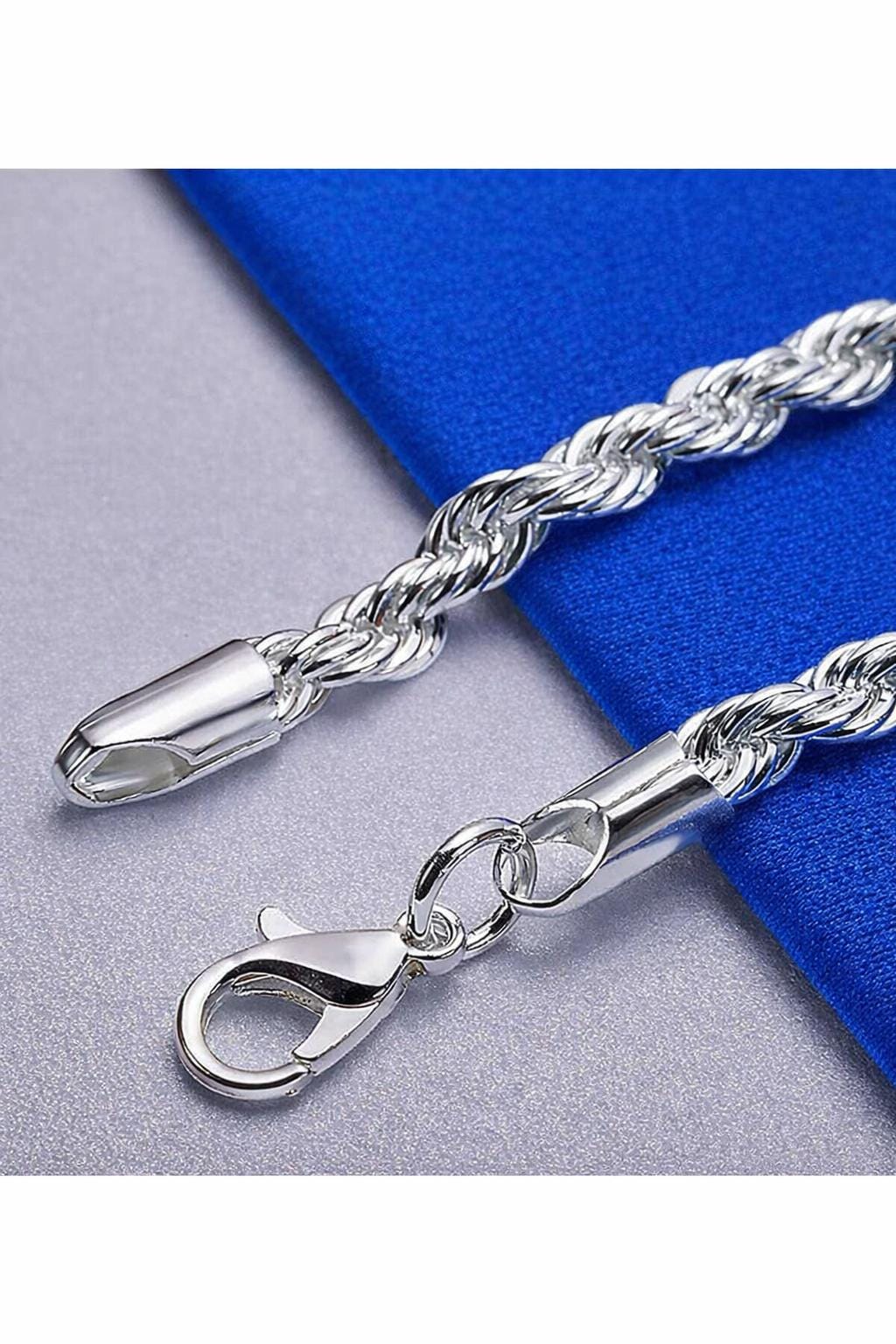 925 Sterling Silver Twisted Rope Chain Bracelet, Unisex Everyday Jewelry