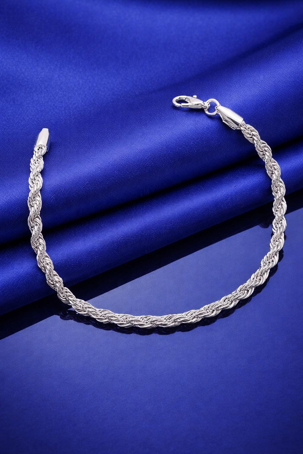 925 Sterling Silver Twisted Rope Chain Bracelet, Unisex Everyday Jewelry