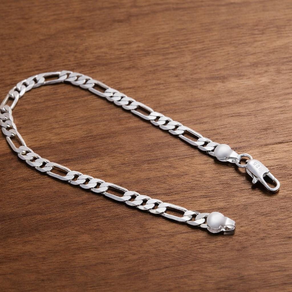925 Sterling Silver Figaro Chain Bracelet, 4mm Unisex Minimalist Punk Jewelry