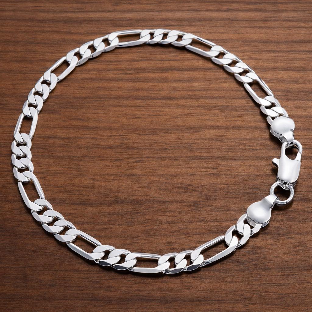 925 Sterling Silver Figaro Chain Bracelet, 4mm Unisex Minimalist Punk Jewelry