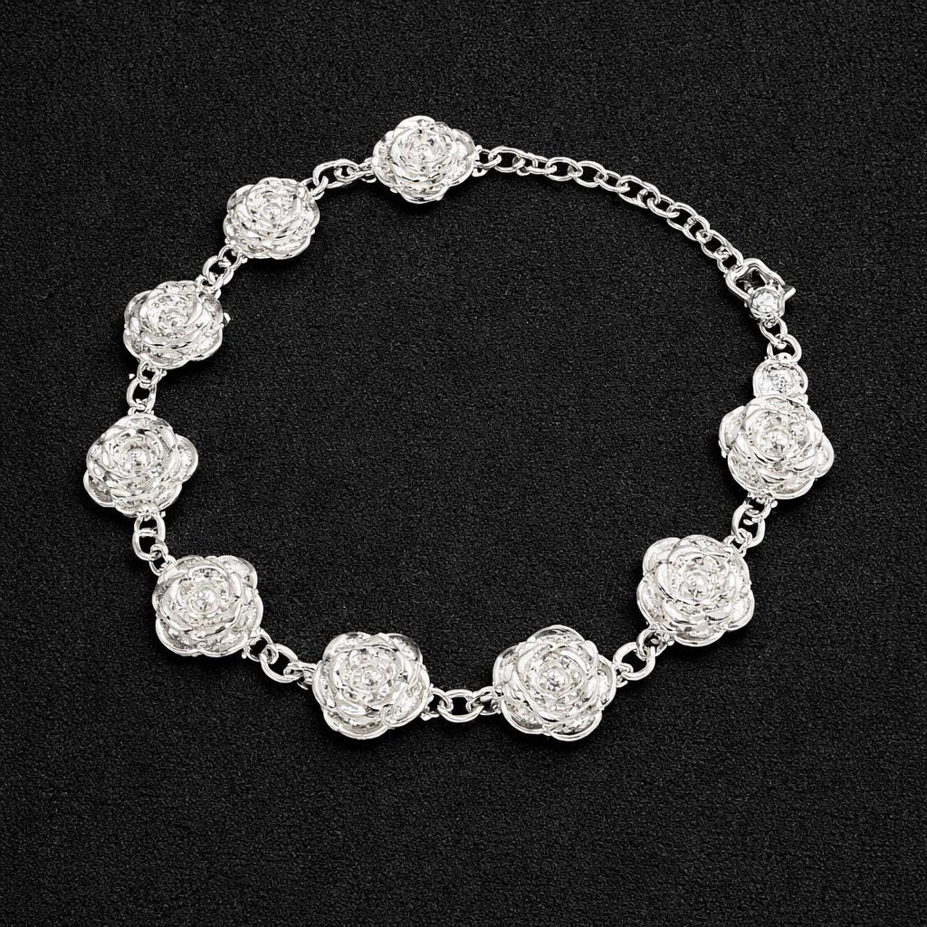 925 Sterling Silver Rose Bracelet, Adjustable Floral Charm Jewelry Gift