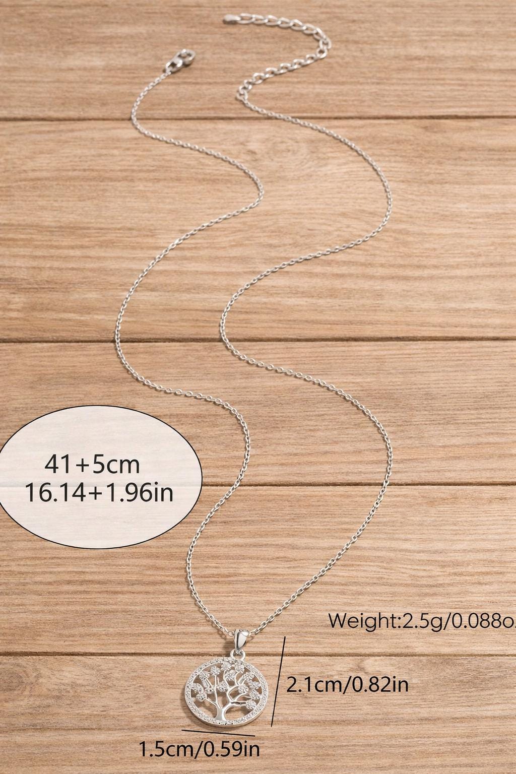 925 Sterling Silver Tree of Life Pendant Necklace, Round Zirconia, Minimalist Jewelry