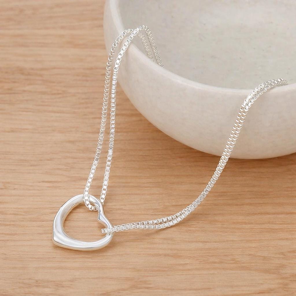 925 Sterling Silver Heart Jewelry Set, Minimalist Matching Necklace Bracelet for Women
