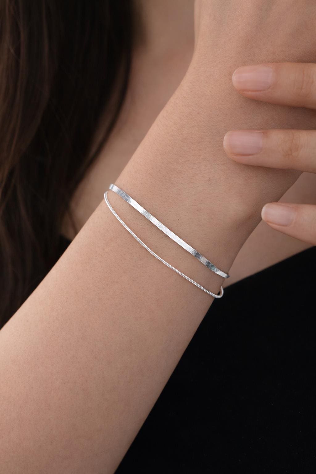 925 Sterling Silver Fishbone Chain Bracelet, Flat Snake Chain, Minimalist Elegant Jewelry