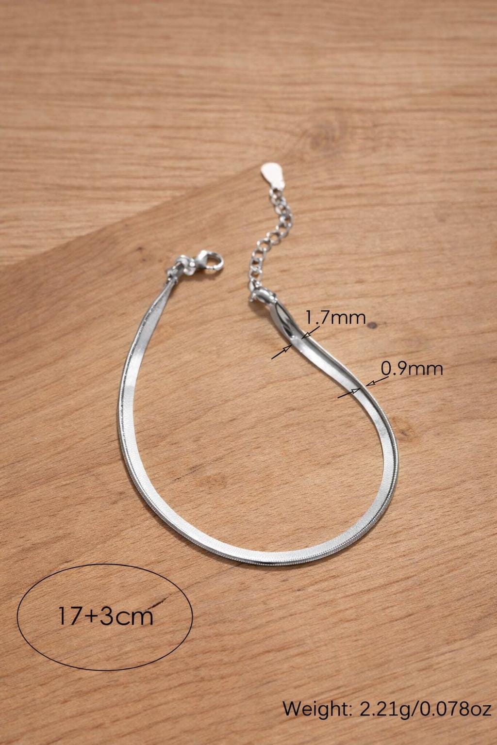 925 Sterling Silver Fishbone Chain Bracelet, Flat Snake Chain, Minimalist Elegant Jewelry