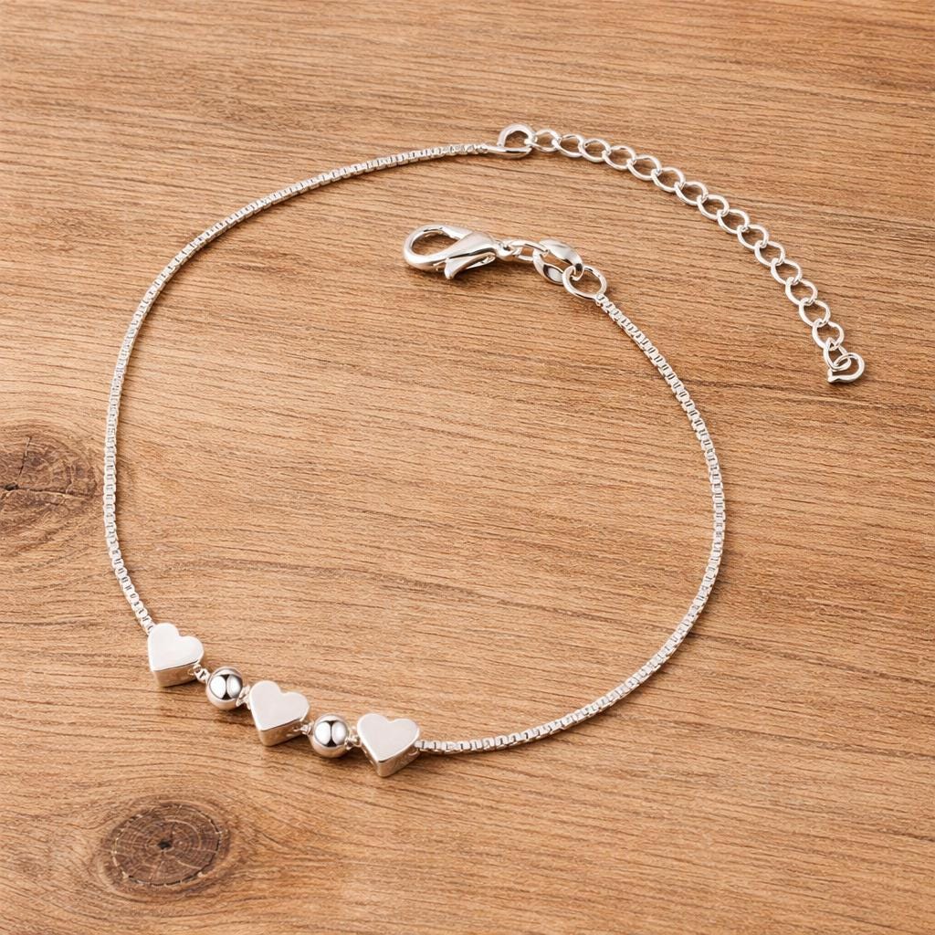 925 Silver Plated Heart Charm Bracelet, Romantic Wedding Jewelry, Adjustable Chain Gift
