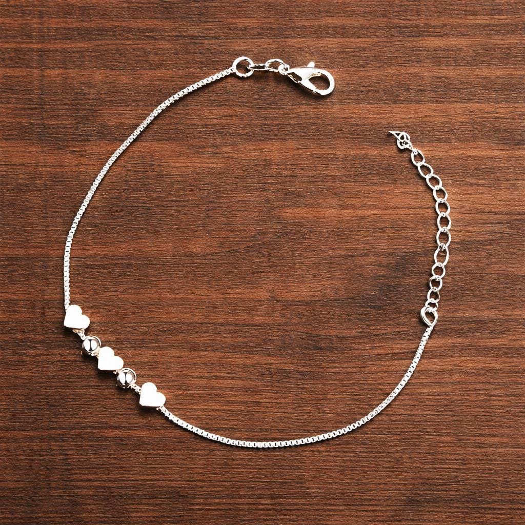 925 Silver Plated Heart Charm Bracelet, Romantic Wedding Jewelry, Adjustable Chain Gift