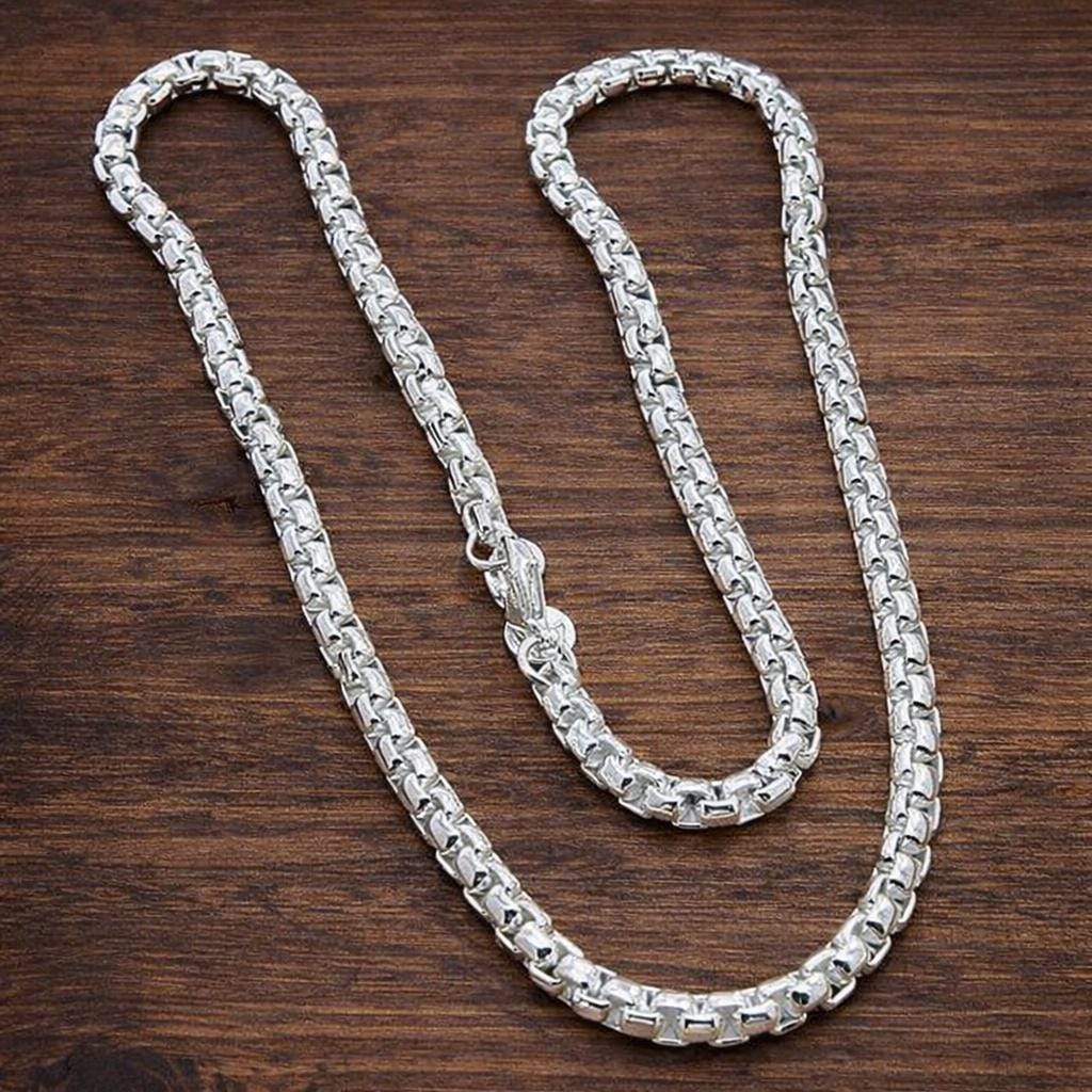925 Sterling Silver Plated Round Box Chain Necklace, Minimalist Elegant Jewelry
