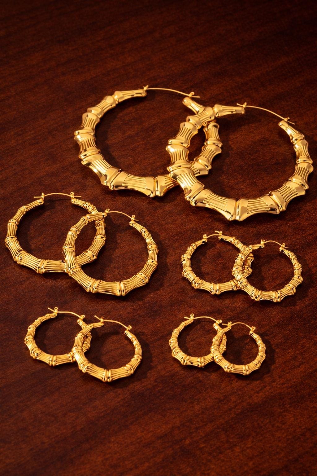 Trendy Bamboo Hoop Earrings Set, Minimalist Geometric Metal Hoop Jewelry
