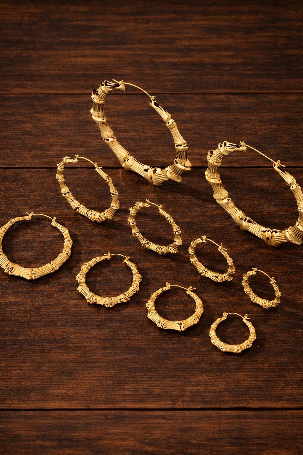 Bamboo Hoop Earrings Set, Minimalist Geometric Metal Hoops, Trendy Statement Jewelry